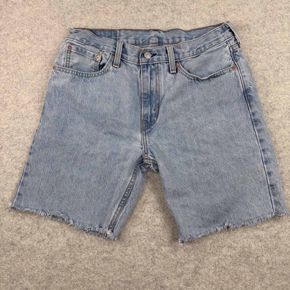 Levis 405 Denim Shorts Mens 32 (29x7) Light Wash Cutoff Frayed Hem Bermuda